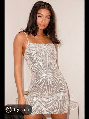 Lulus Silver Sequined Spaghetti-Strap Mini Dress